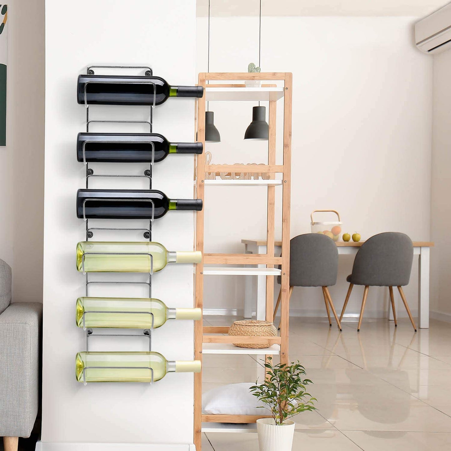 Toallero de pared con 6 compartimentos de metal plateado para decoración de baño