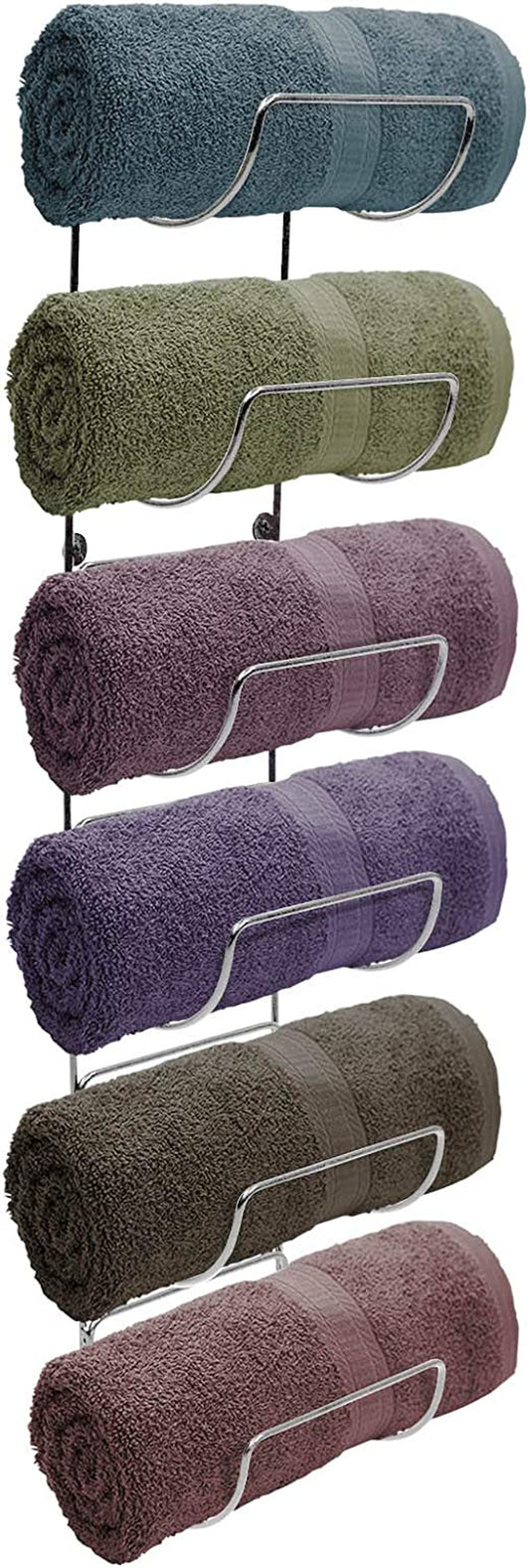 Toallero de pared con 6 compartimentos de metal plateado para decoración de baño