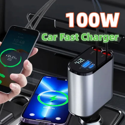 Cargador de Coche Metálico 100W de Carga Rápida Adaptador USB-C para Mechero